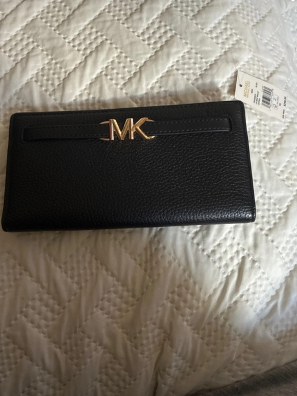 Michael Kors Black Leather Wallet with Gold MK Logo